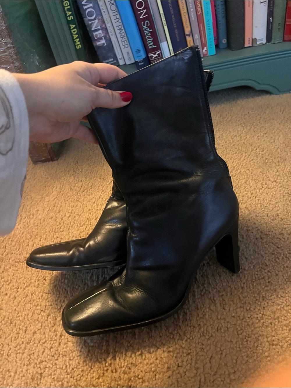 Nine West Black Leather Mid-Calf Heeled Boots